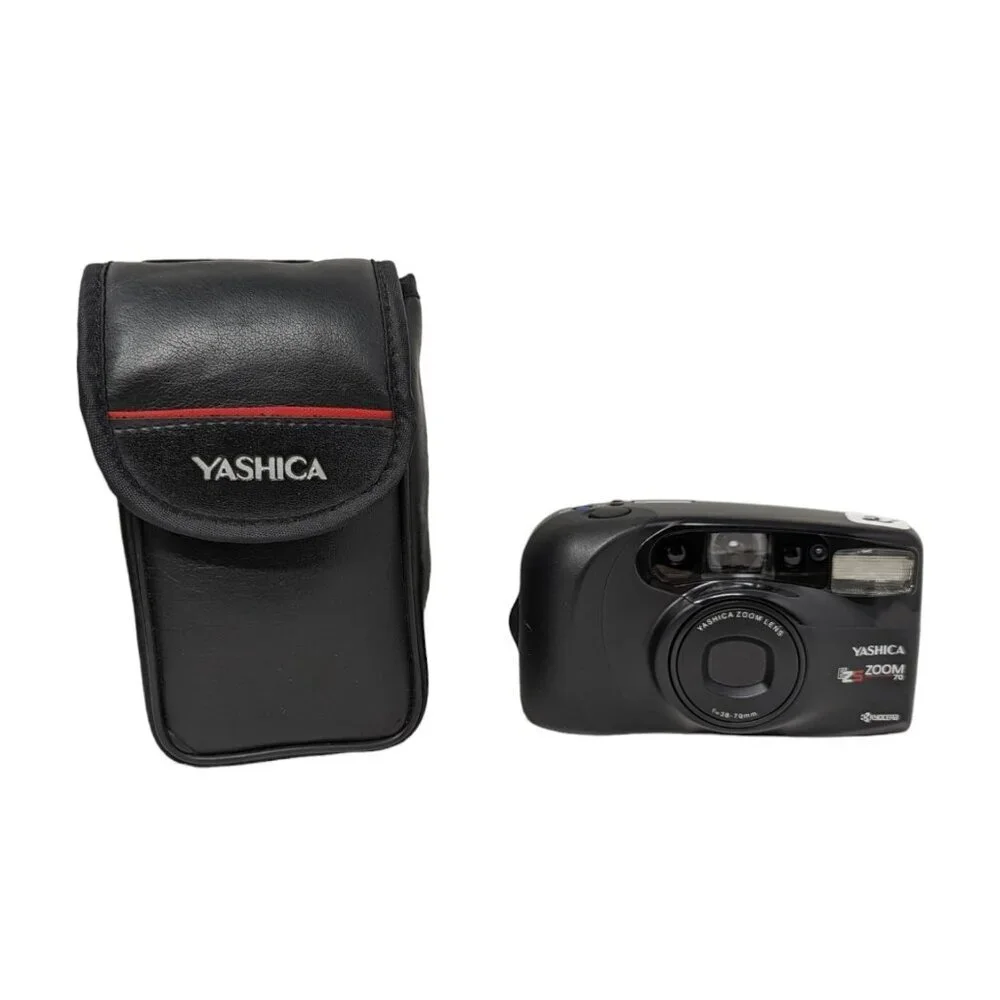 Vintage Yashica Black EZS Zoom 70 Film Point Shoot Camera 38-70mm 35mm - WORKS!